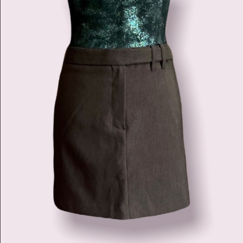 Star City Brown Short Straight Skirt with Belted Waist